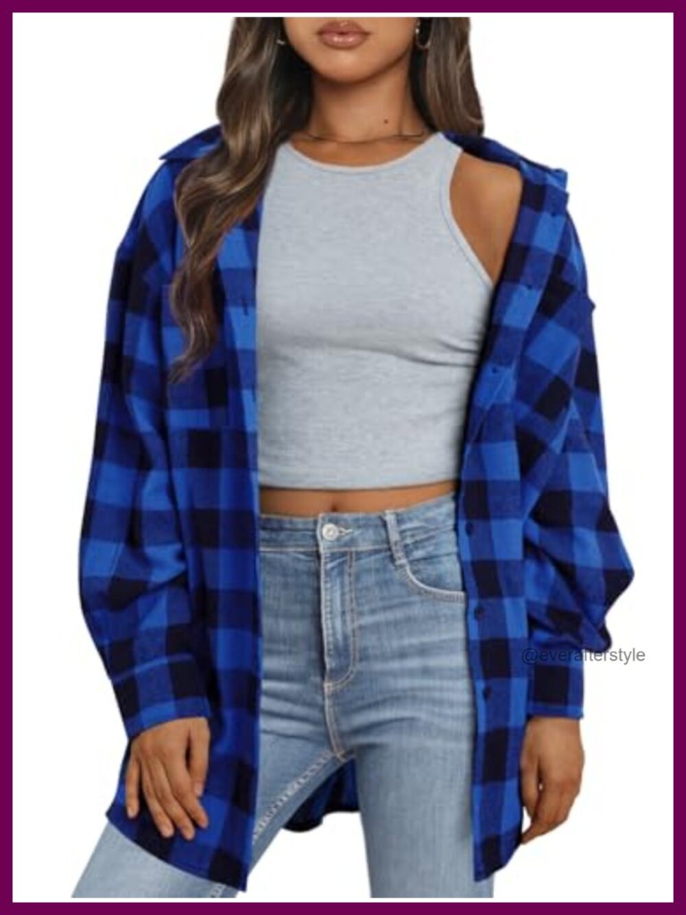 Women Plaid Button Down Shirt Long Sleeve Flannel Blouse with Pockets